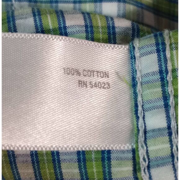 Old Navy Shirt Men's Medium Green White Check Button Front Long Sleeve - Picture 7 of 8